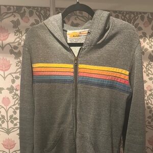 Aviator Nation 5 Stripe Hoodie in Grey Unisex M
